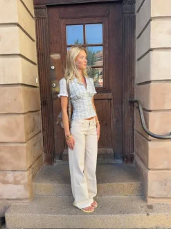 Design By Si Emmaline lavtaljede jeans - Lys beige Discount