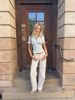 Design By Si Emmaline lavtaljede jeans - Lys beige Discount