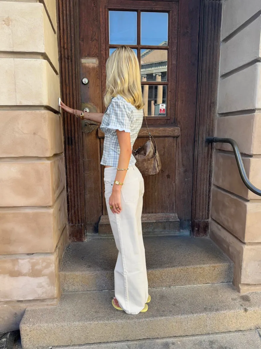Design By Si Emmaline lavtaljede jeans - Lys beige Discount