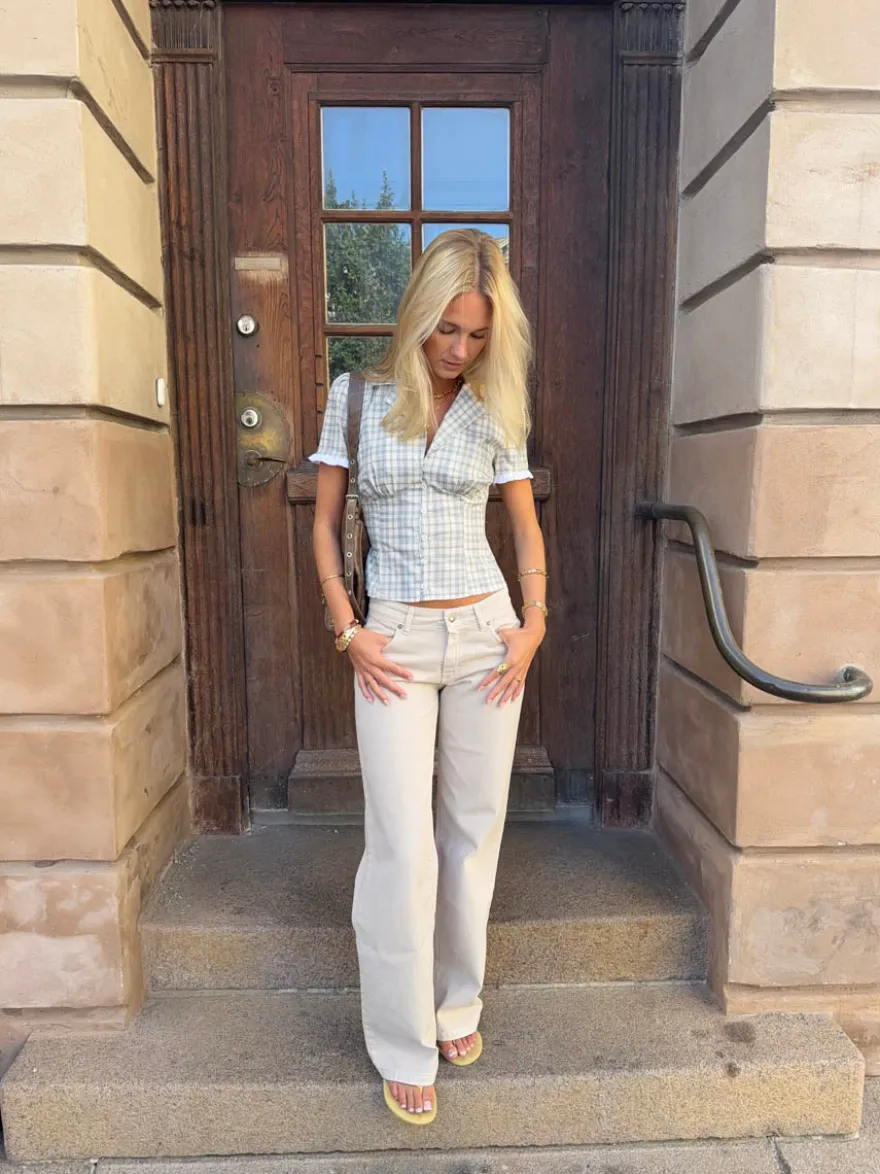 Design By Si Emmaline lavtaljede jeans - Lys beige Discount