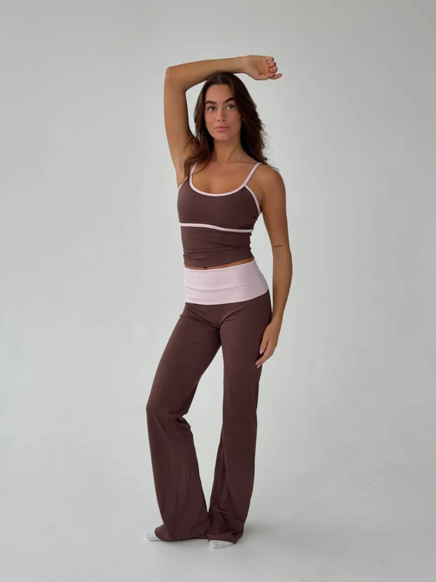 Design By Si Essential folded yoga pants - Espresso/candyfloss Clearance