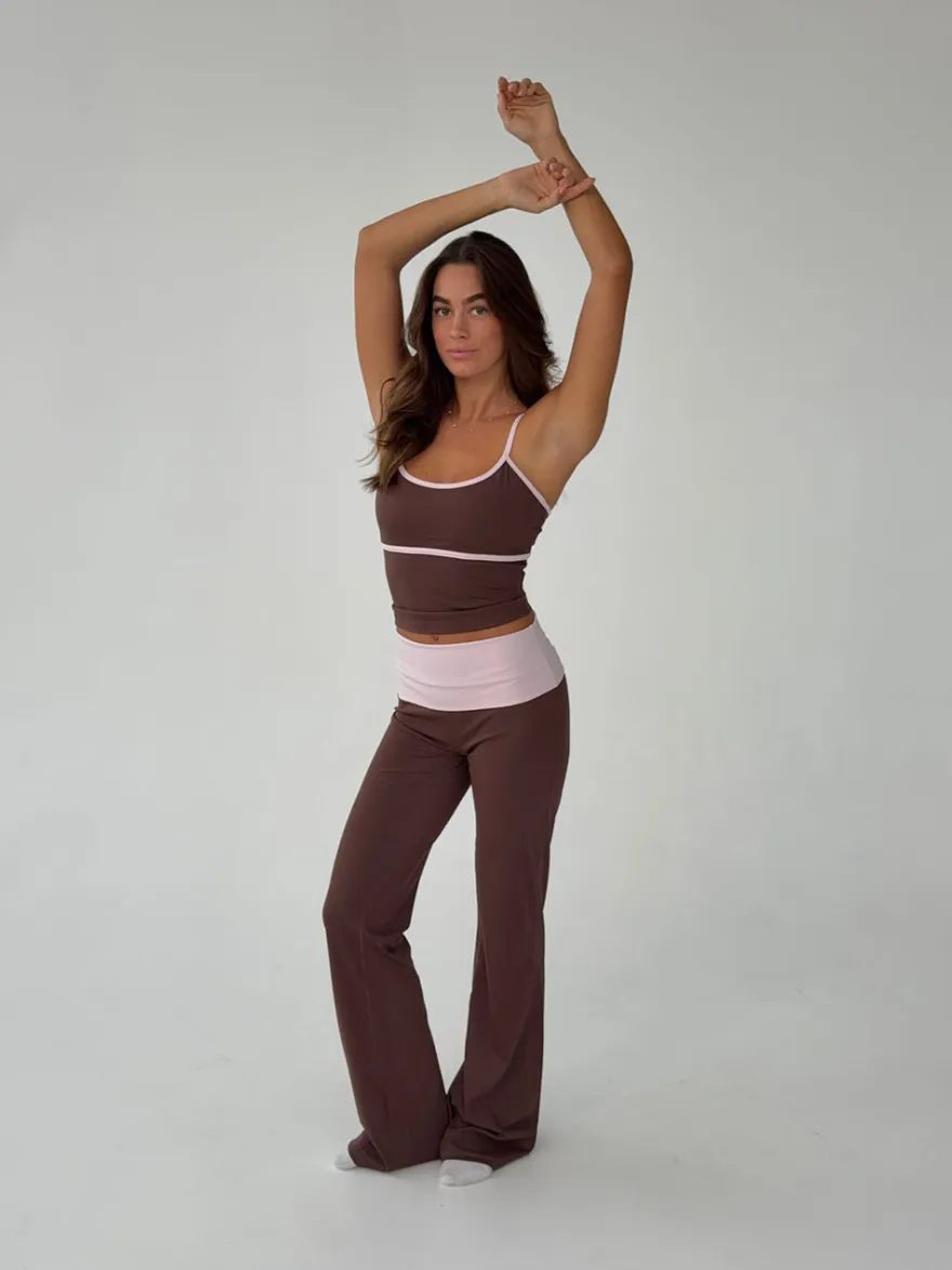 Design By Si Essential folded yoga pants - Espresso/candyfloss Clearance