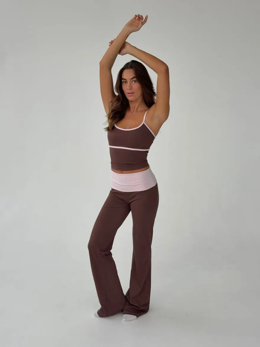 Design By Si Essential folded yoga pants - Espresso/candyfloss Clearance