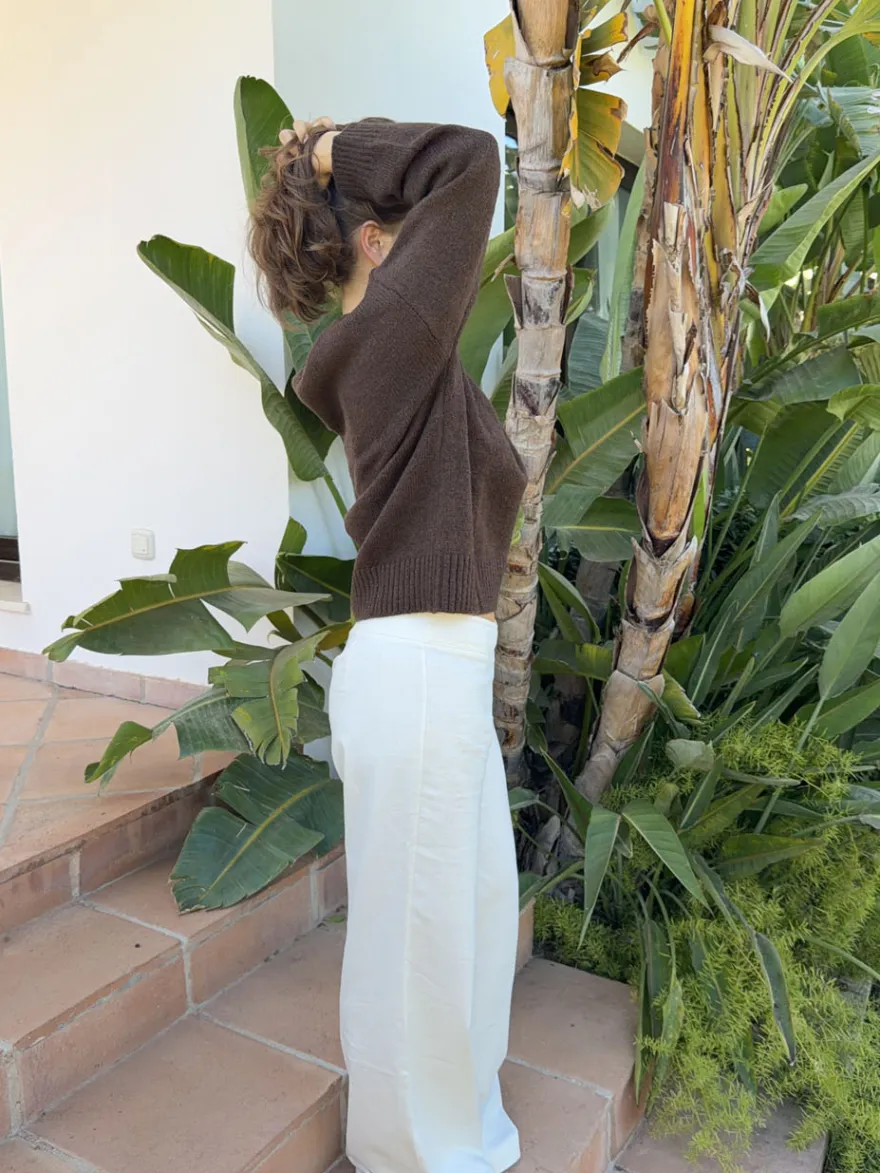 Design By Si Evelisse striktrøje med knapper - Brun Clearance