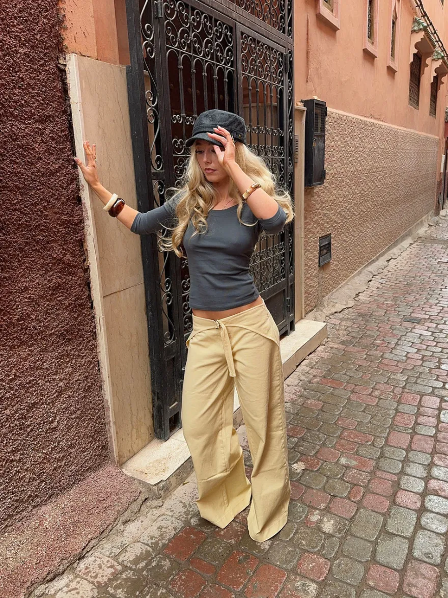 Design By Si Fillina jeans med bælte - Gul Sale