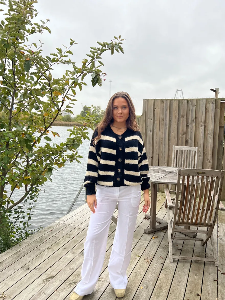 Design By Si Flavia cardigan med striber - Sort/off white