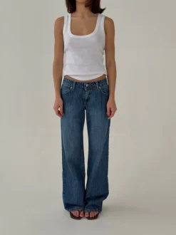 Design By Si Floraline lavtaljede jeans - Blå denim Clearance