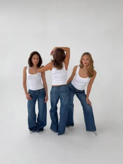 Design By Si Floraline lavtaljede jeans - Blå denim Clearance