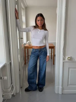 Design By Si Floraline lavtaljede jeans - Blå denim Clearance