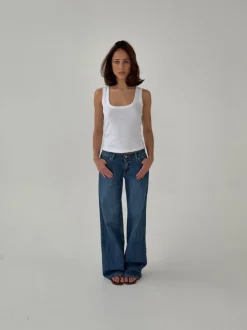 Design By Si Floraline lavtaljede jeans - Blå denim Clearance