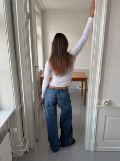 Design By Si Floraline lavtaljede jeans - Blå denim Clearance