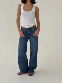 Design By Si Floraline lavtaljede jeans - Blå denim Clearance