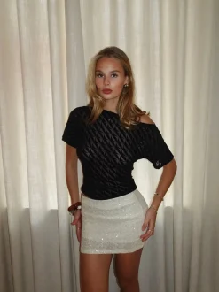 Design By Si Florine top med mønster i mesh - Sort Best