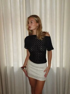 Design By Si Florine top med mønster i mesh - Sort Best