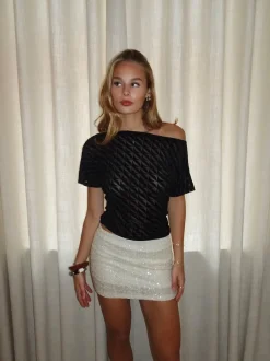 Design By Si Florine top med mønster i mesh - Sort Best