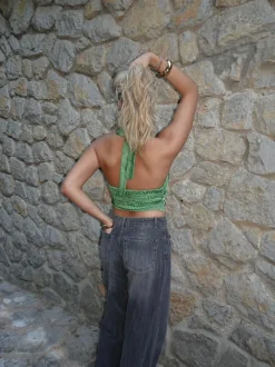 Design By Si Frida halternecktop med åben ryg - Grøn Hot