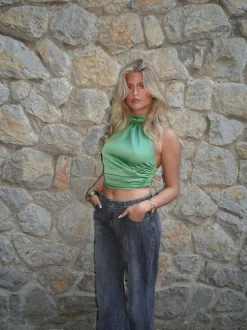 Design By Si Frida halternecktop med åben ryg - Grøn Hot