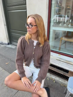 Design By Si Grace cardigan i strik - Brun