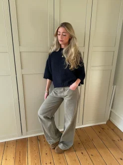 Design By Si Hedvig striktrøje med korte ærmer - Navy Outlet