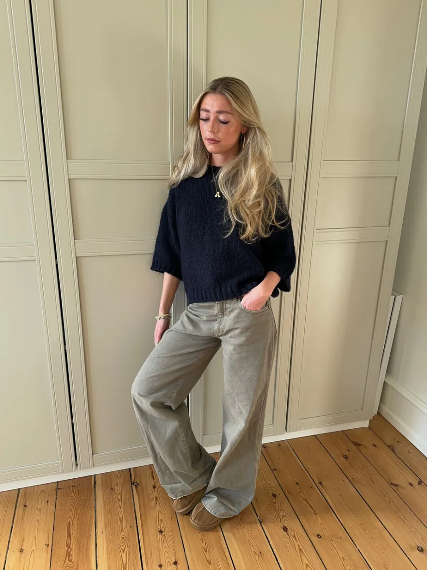 Design By Si Hedvig striktrøje med korte ærmer - Navy Outlet