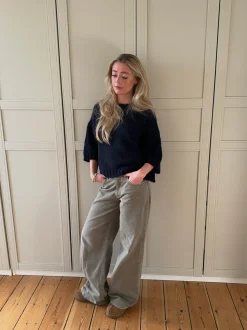 Design By Si Hedvig striktrøje med korte ærmer - Navy Outlet