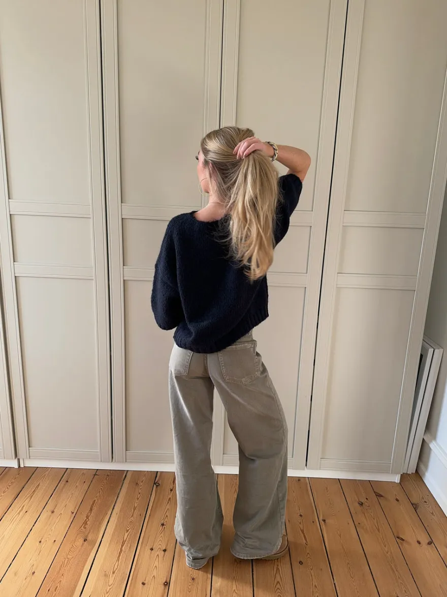Design By Si Hedvig striktrøje med korte ærmer - Navy Outlet