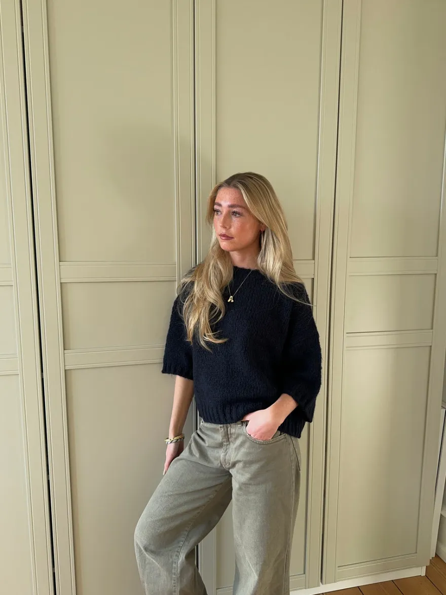 Design By Si Hedvig striktrøje med korte ærmer - Navy Outlet