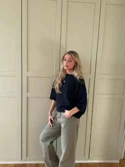 Design By Si Hedvig striktrøje med korte ærmer - Navy Outlet