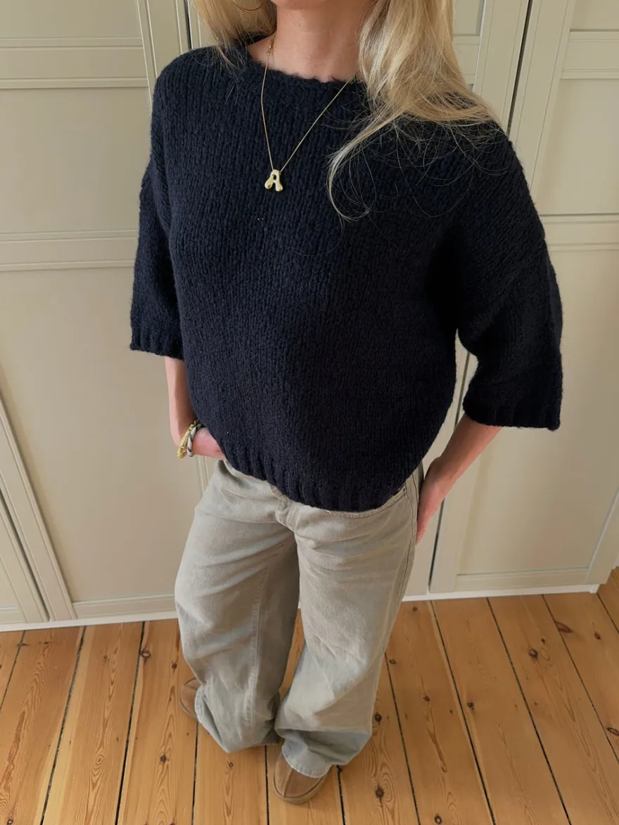 Design By Si Hedvig striktrøje med korte ærmer - Navy Outlet