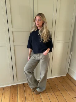 Design By Si Hedvig striktrøje med korte ærmer - Navy Outlet