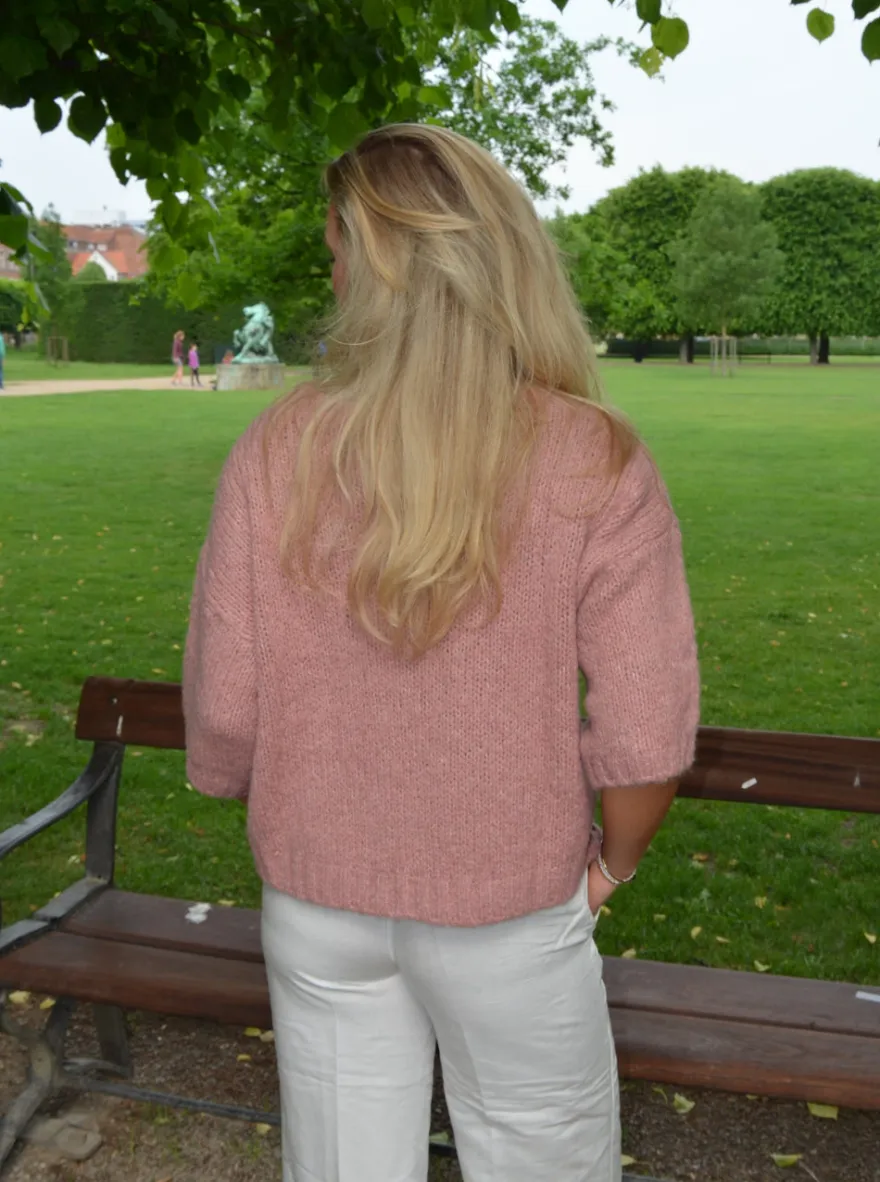 Design By Si Hedvig striktrøje med korte ærmer - Lyserød Discount