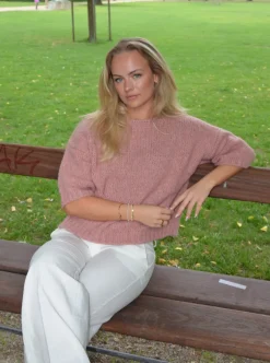 Design By Si Hedvig striktrøje med korte ærmer - Lyserød Discount