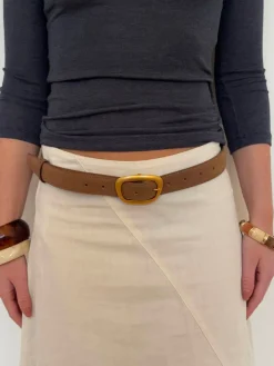 Design By Si Heritage bælte i imiteret ruskind - Brun/guld Outlet