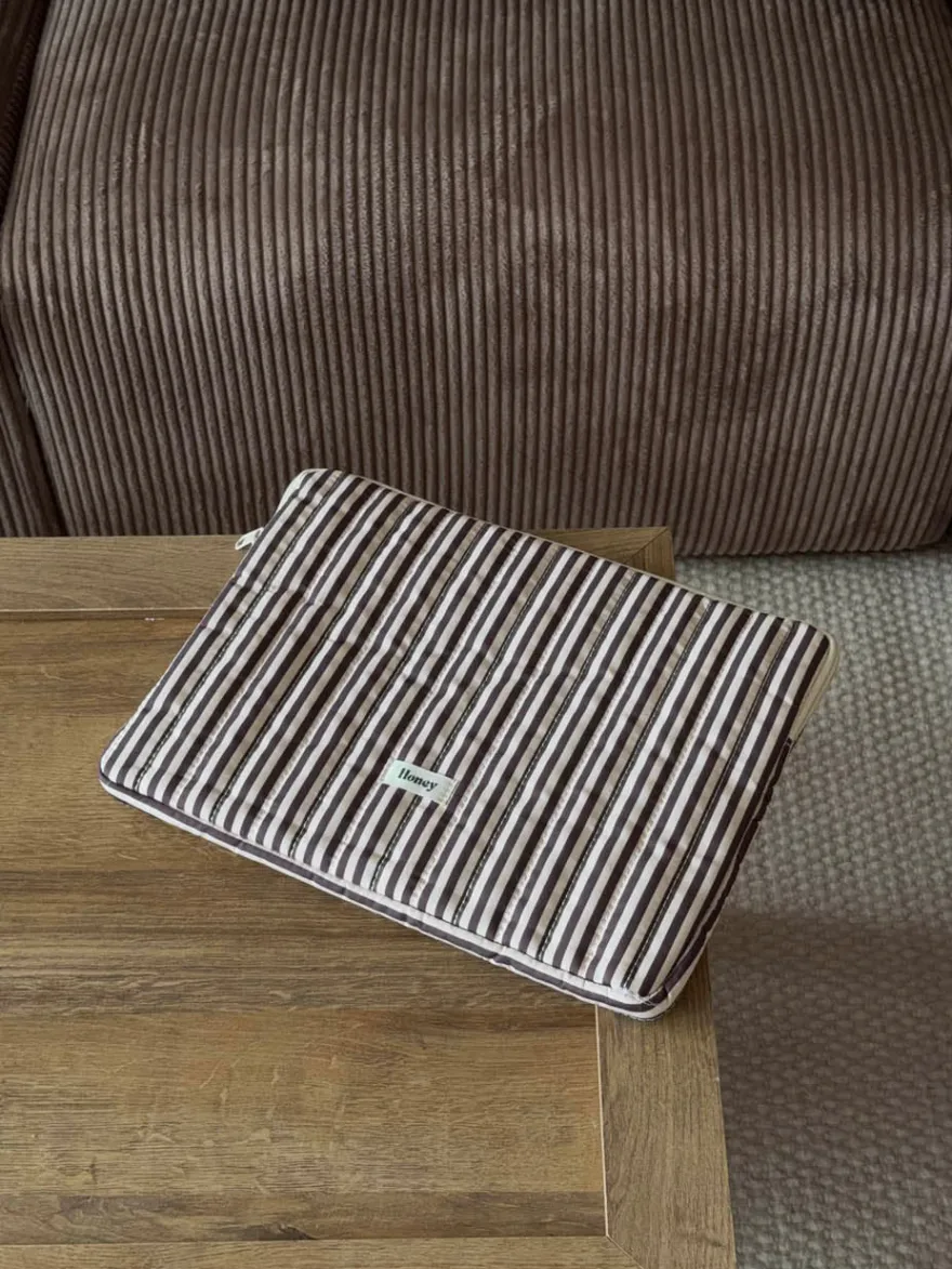 Design By Si Honey computersleeve med striber - Beige/brun Sale