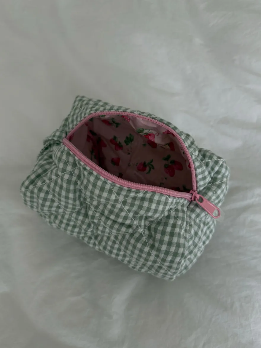 Design By Si Honey lille toilettaske - Hvid/grøn ternet Discount