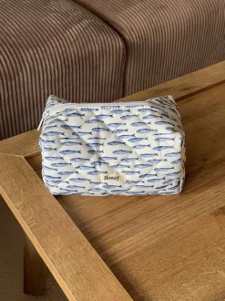 Design By Si Honey lille toilettaske med fiskemønster - Hvid/blå New