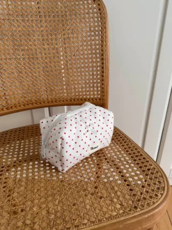 Design By Si Honey lille toilettaske med prikker - Hvid/rød Sale