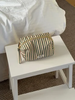 Design By Si Honey lille toilettaske med striber - Beige/grøn New