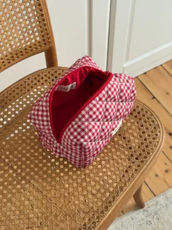 Design By Si Honey lille toilettaske med tern - Hvid/rød Sale