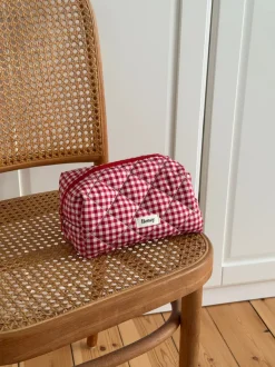 Design By Si Honey lille toilettaske med tern - Hvid/rød Sale