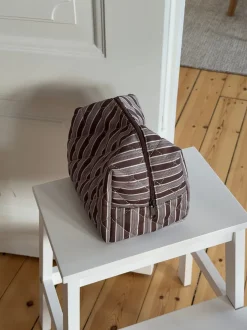 Design By Si Honey stor toilettaske med striber - Brun/hvid Discount