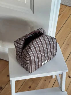 Design By Si Honey stor toilettaske med striber - Brun/hvid Discount