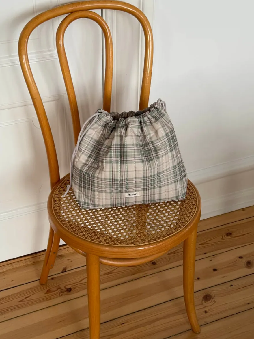 Design By Si Honey toilettaske med tern - Beige/grøn Clearance