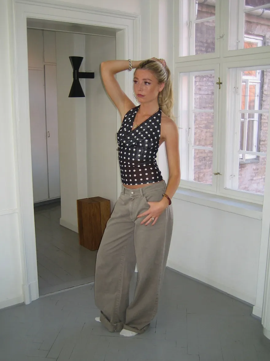 Design By Si Ida top med polkaprikker - Sort/hvid Outlet