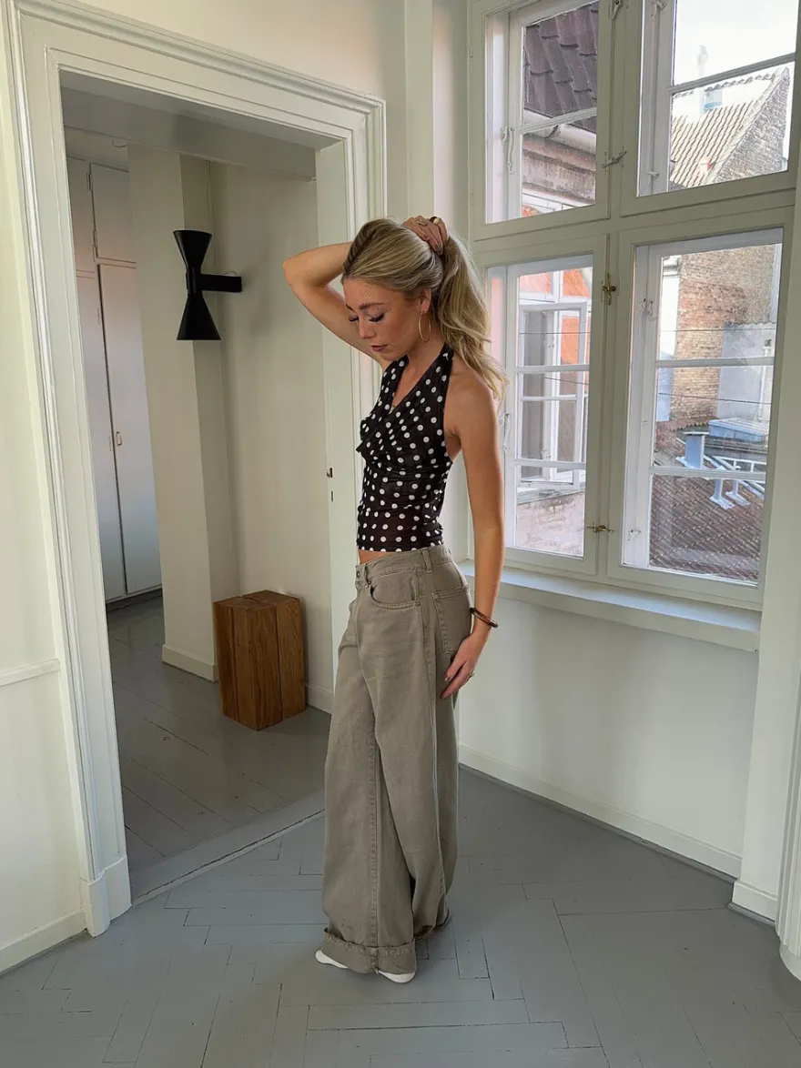 Design By Si Ida top med polkaprikker - Sort/hvid Outlet