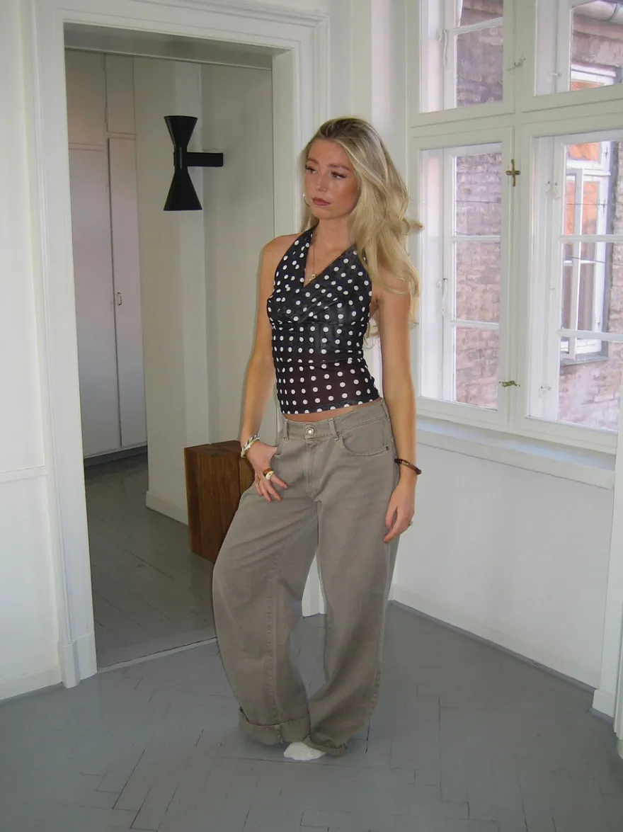 Design By Si Ida top med polkaprikker - Sort/hvid Outlet