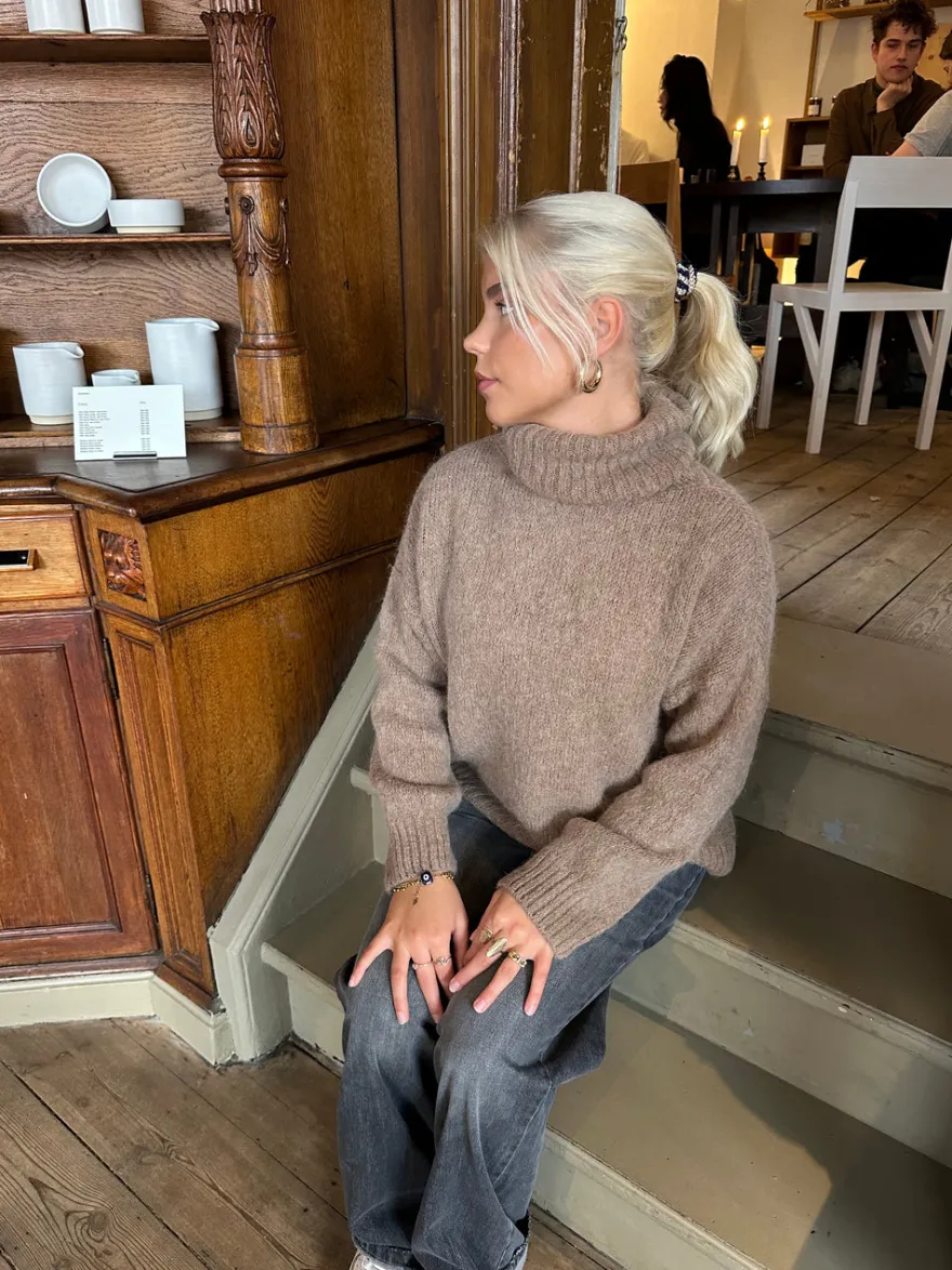 Design By Si Idun striktrøje med turtleneck - Brun Best