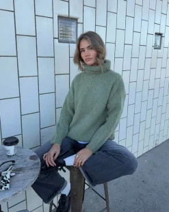 Design By Si Idun striktrøje med turtleneck - Kaki Hot