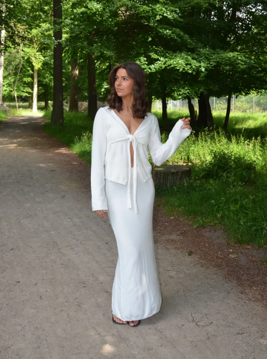 Design By Si Ines maxinederdel i strik - Hvid Online