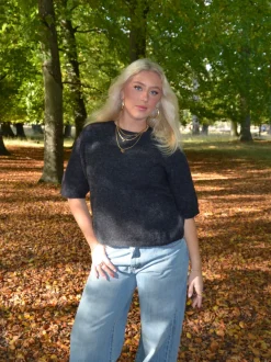 Design By Si Isabell trekvartærmet striktrøje - Mørkegrå Hot